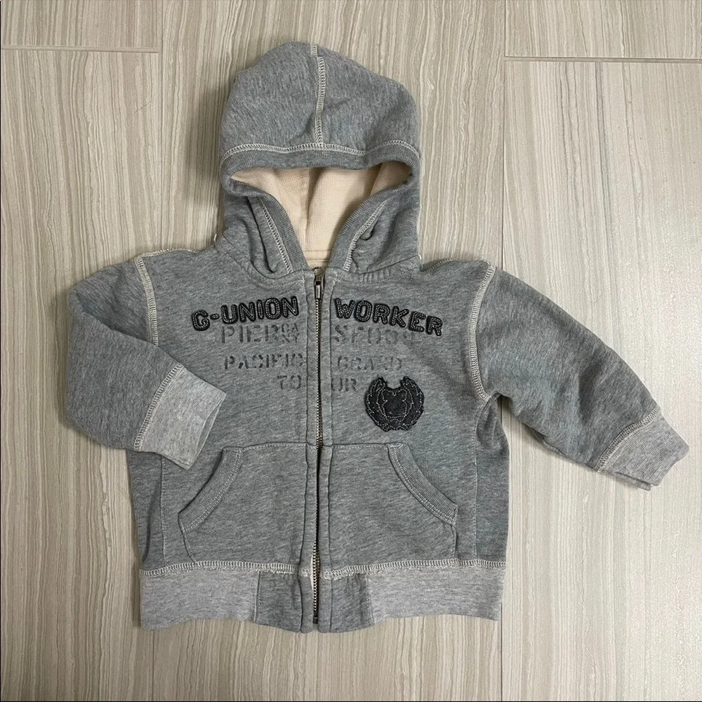Baby Gap G Union Worker Hoodie Full Zip Size 12-18M Cozy Kids Sweatshirt